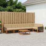 vidaXL Záhradná súprava gaučov s vankúšom 7 pcs Prírodná a béžová