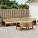 vidaXL Záhradná súprava gaučov 8 pcs Prírodná a béžová
