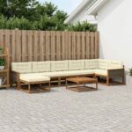 vidaXL Záhradná súprava gaučov s vankúšom 8 pcs Prírodná a krémová