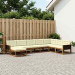 vidaXL Záhradná súprava gaučov s vankúšom 8 pcs Prírodná a krémová