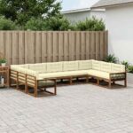 vidaXL Záhradná súprava gaučov s vankúšom 9 pcs Prírodná a krémová