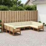 vidaXL Záhradná súprava gaučov s vankúšom 9 pcs Prírodná a krémová