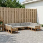 vidaXL Záhradná súprava gaučov s vankúšom 9 pcs Prírodná a svetlosivá
