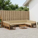 vidaXL Záhradná súprava gaučov s vankúšom 10 pcs Prírodná a béžová