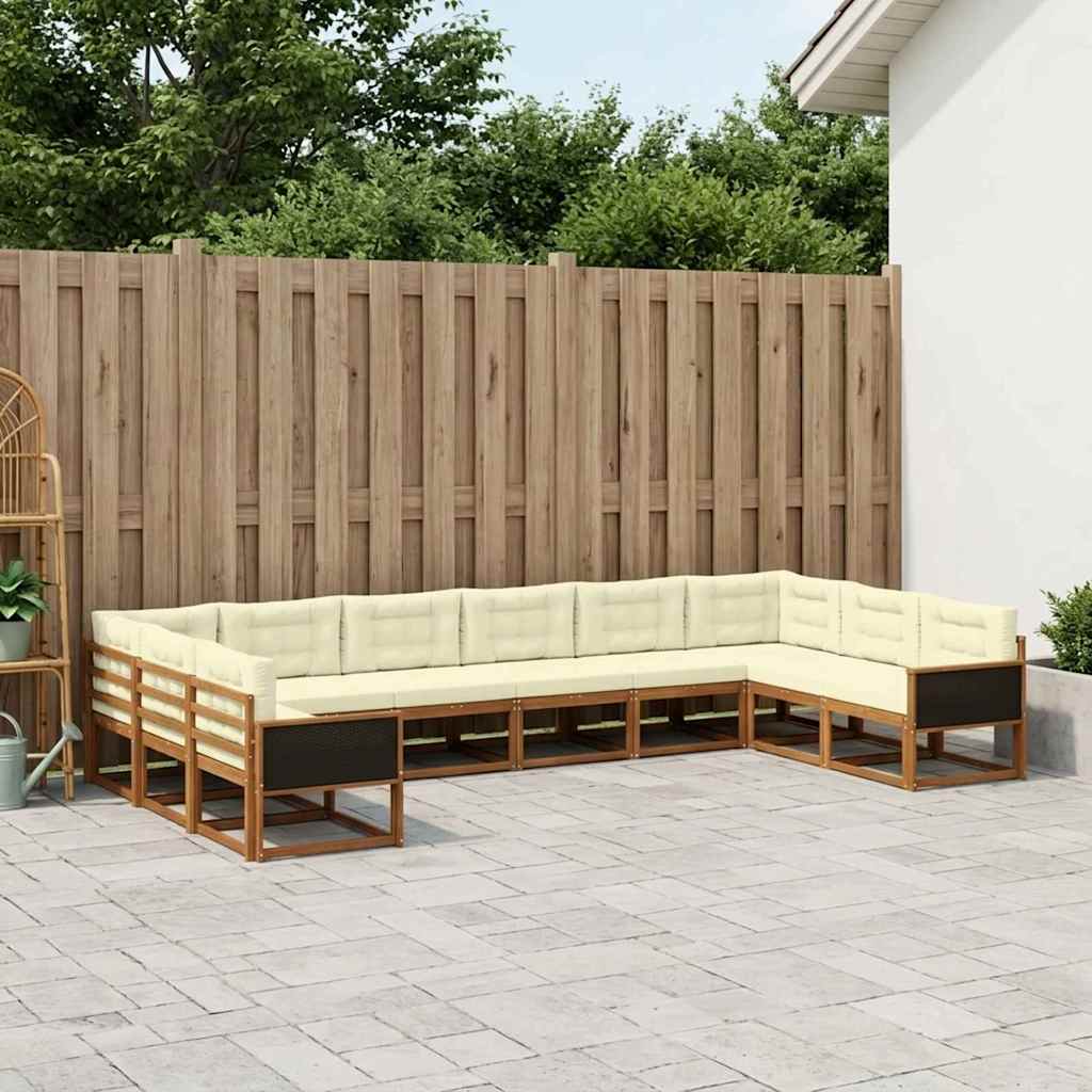3382913_1.jpg vidaXL Záhradná súprava gaučov s vankúšom 10 pcs Prírodná a krémová – Obrázok 1
