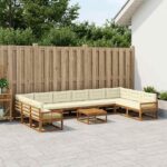 vidaXL Záhradná súprava gaučov s vankúšom 11 pcs Prírodná a krémová