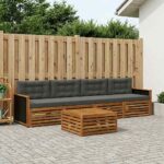 vidaXL Záhradná súprava gaučov s vankúšom 5 pcs Prírodná a antracitová