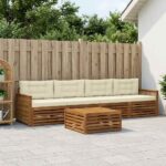 vidaXL Záhradná súprava gaučov s vankúšom 5 pcs Prírodná a krémová
