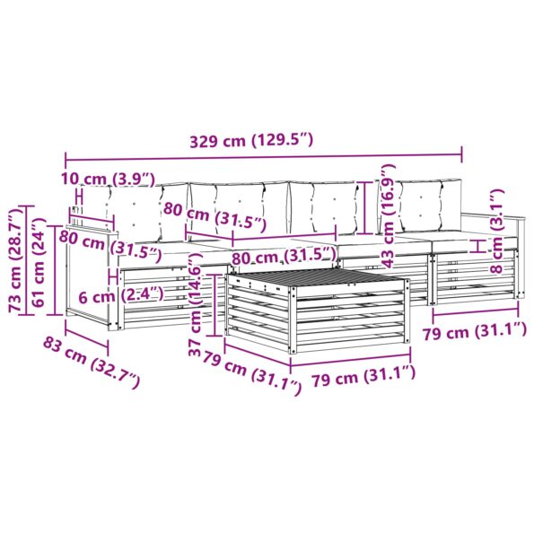 vidaXL Záhradná súprava gaučov s vankúšom 5 pcs Prírodná a krémová – Obrázok 6