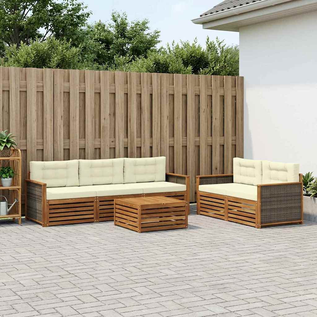 3383018_1.jpg vidaXL Záhradná súprava gaučov s vankúšom 6 pcs Prírodná a krémová – Obrázok 1