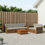 vidaXL Záhradná súprava gaučov s vankúšom 6 pcs Prírodná a svetlosivá