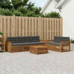 vidaXL Záhradná súprava gaučov s vankúšom 7 pcs Prírodná a antracitová