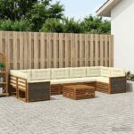 vidaXL Záhradná súprava gaučov s vankúšom 8 pcs Prírodná a krémová