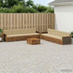 vidaXL Záhradná súprava gaučov s vankúšom 9 pcs Prírodná a béžová