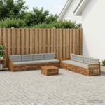 vidaXL Záhradná súprava gaučov s vankúšom 9 pcs Prírodná a svetlosivá