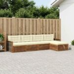 vidaXL Záhradná súprava gaučov s vankúšom 5 pcs Prírodná a krémová