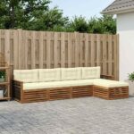 vidaXL Záhradná súprava gaučov s vankúšom 5 pcs Prírodná a krémová
