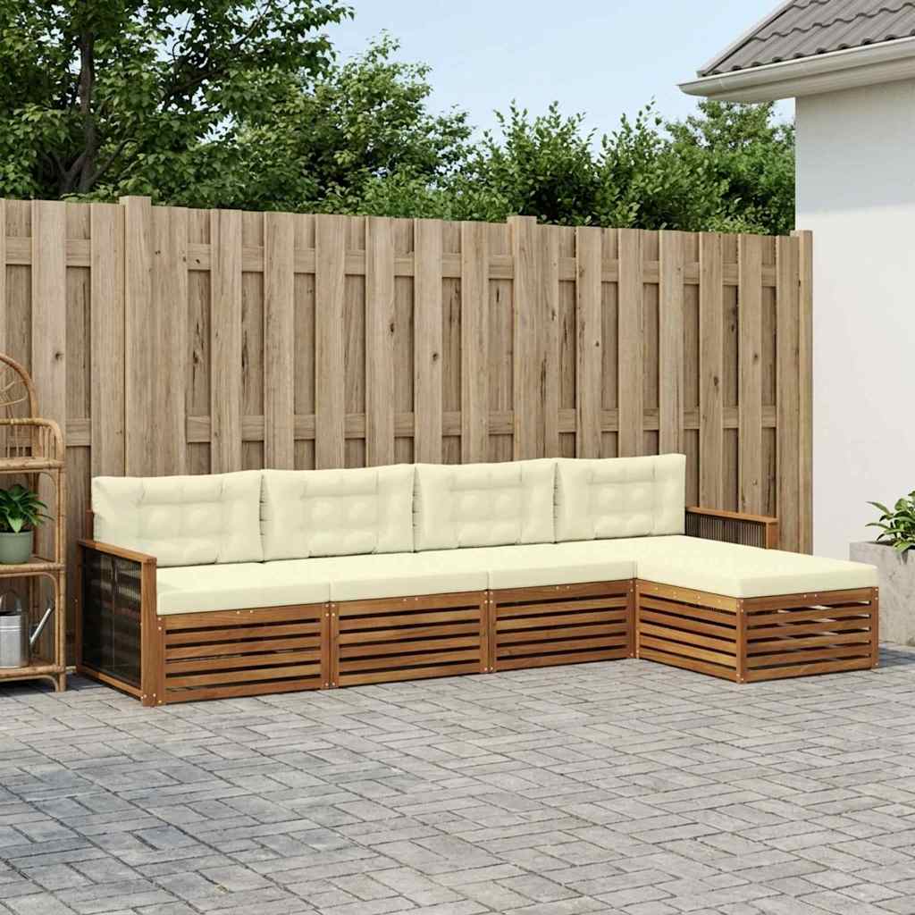 3383233_1.jpg vidaXL Záhradná súprava gaučov s vankúšom 5 pcs Prírodná a krémová – Obrázok 1