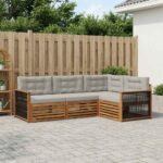 vidaXL Záhradná súprava gaučov s vankúšom 4 pcs Prírodná a svetlosivá