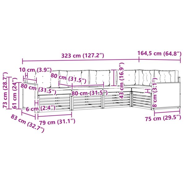 vidaXL Záhradná súprava gaučov s vankúšom 5 pcs Prírodná a krémová – Obrázok 8