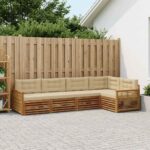 vidaXL Záhradná súprava gaučov s vankúšom 5 pcs Prírodná a béžová