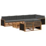 vidaXL Záhradná súprava gaučov s vankúšom 9 pcs – Obrázok 2