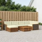 vidaXL Záhradná súprava gaučov s vankúšom 7 pcs Prírodná a krémová
