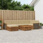vidaXL Záhradná súprava gaučov s vankúšom 7 pcs Prírodná a béžová