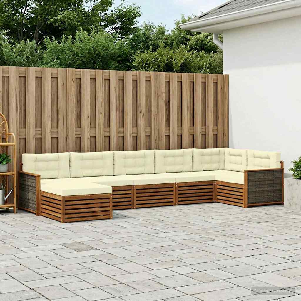 3383618_1.jpg vidaXL Záhradná súprava gaučov s vankúšom 7 pcs Prírodná a krémová – Obrázok 1