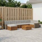 vidaXL Záhradná súprava gaučov s vankúšom 8 pcs Prírodná a svetlosivá
