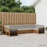 vidaXL Záhradná súprava gaučov s vankúšom 7 pcs Prírodná a svetlosivá