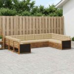 vidaXL Záhradná súprava gaučov s vankúšom 9 pcs Prírodná a béžová