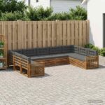 vidaXL Záhradná súprava gaučov s vankúšom 9 pcs Prírodná a antracitová