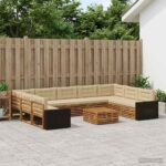 vidaXL Záhradná súprava gaučov s vankúšom 10 pcs Prírodná a béžová