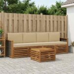 vidaXL Záhradná súprava gaučov s vankúšom 5 pcs Prírodná a béžová