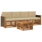 vidaXL Záhradná súprava gaučov s vankúšom 5 pcs Prírodná a béžová – Obrázok 2