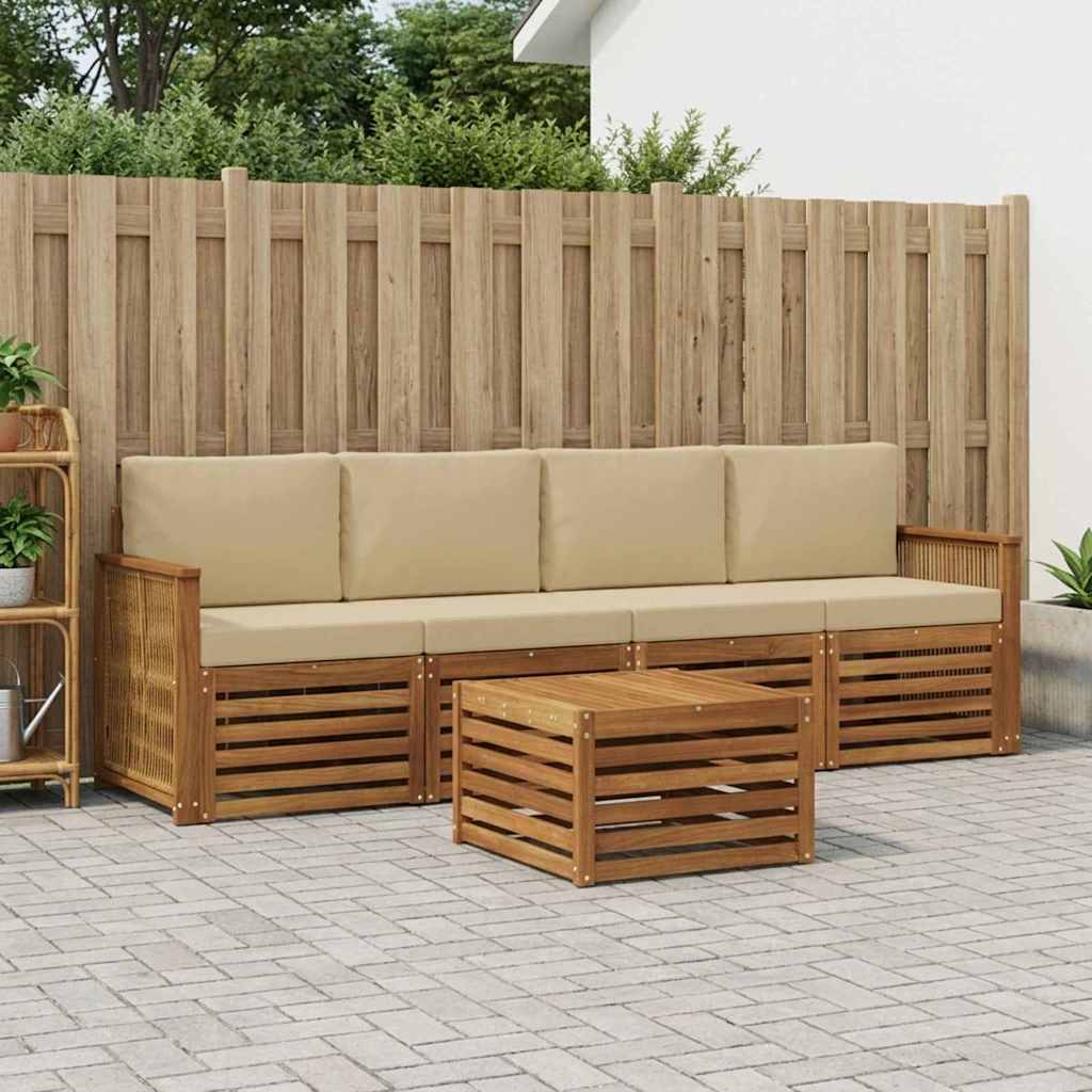 3383999_1.jpg vidaXL Záhradná súprava gaučov s vankúšom 5 pcs Prírodná a béžová – Obrázok 1