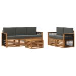 vidaXL Súpravy pohoviek s vankúšom 6 pcs Pevné akáciové drevo – Obrázok 2