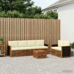 vidaXL Záhradná súprava gaučov s vankúšom 7 pcs Prírodná a krémová – Obrázok 3