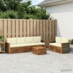 vidaXL Záhradná súprava gaučov s vankúšom 7 pcs Prírodná a krémová