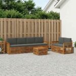 vidaXL Záhradná súprava gaučov s vankúšom 7 pcs Prírodná a antracitová