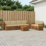 vidaXL Záhradná súprava gaučov s vankúšom 7 pcs Prírodná a béžová