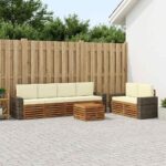 vidaXL Záhradná súprava gaučov s vankúšom 7 pcs Prírodná a krémová