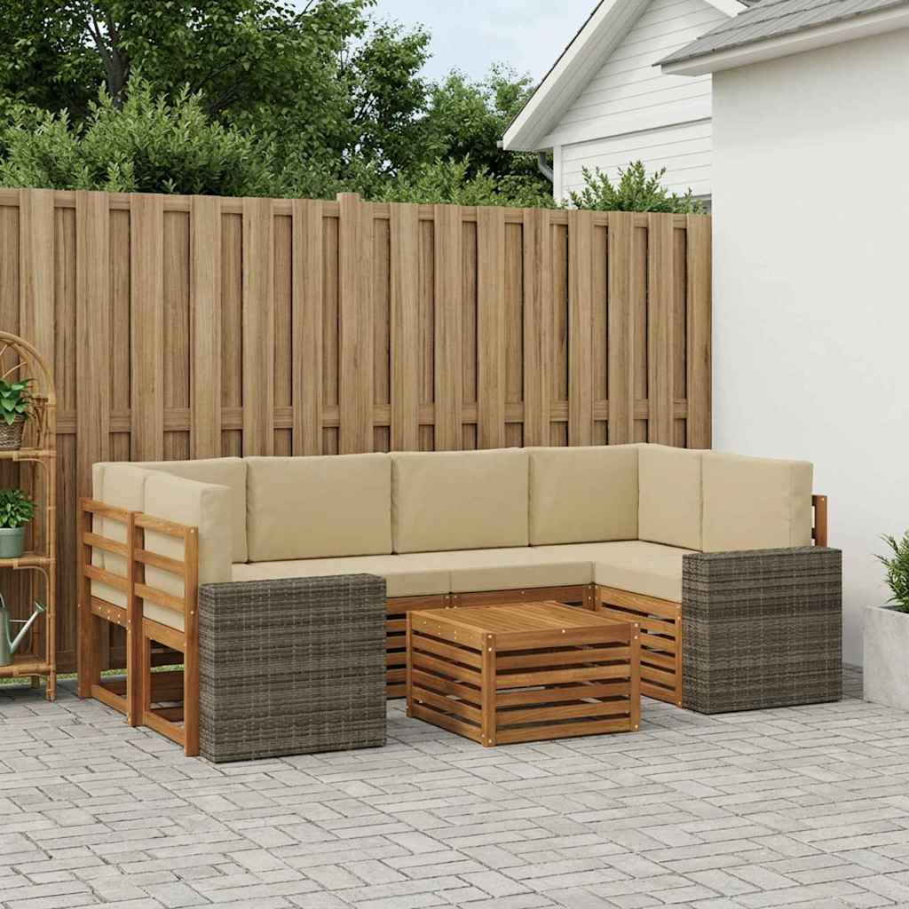 3384099_1.jpg vidaXL Záhradná súprava gaučov s vankúšom 7 pcs Prírodná a béžová – Obrázok 1