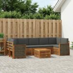vidaXL Záhradná súprava gaučov s vankúšom 8 pcs Prírodná a antracitová