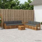 vidaXL Súpravy pohoviek s vankúšom 9 pcs Pevné akáciové drevo
