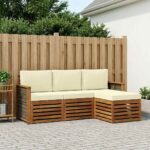 vidaXL Záhradná súprava gaučov s vankúšom 4 pcs Prírodná a krémová