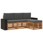 vidaXL Záhradná súprava gaučov s vankúšom 4 pcs Prírodná a antracitová – Obrázok 2