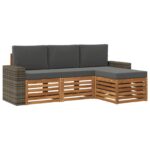 vidaXL Záhradná súprava gaučov s vankúšom 4 pcs Prírodná a antracitová – Obrázok 2