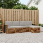 vidaXL Záhradná súprava gaučov s vankúšom 5 pcs Prírodná a svetlosivá